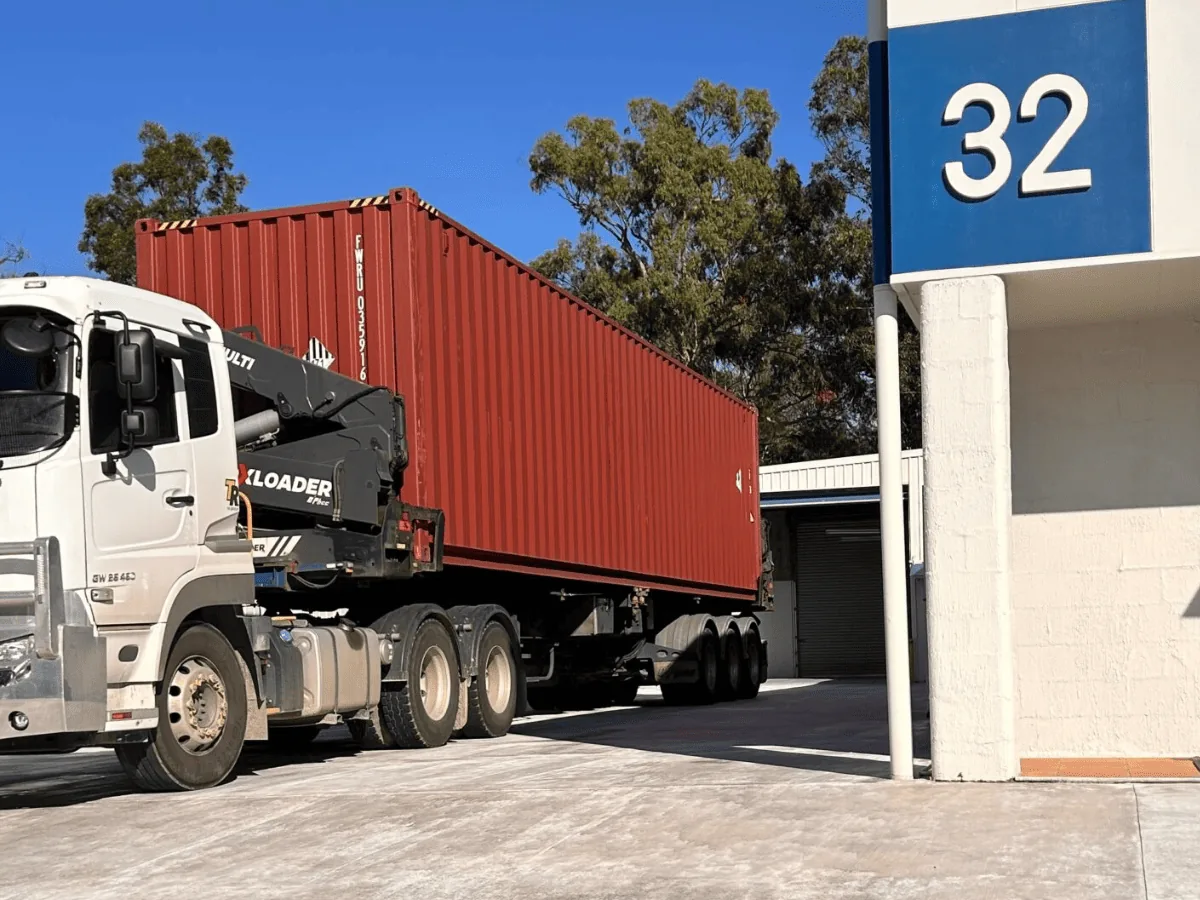 JSH vehicles arriving by container at the Voltev warehouse in Narangba