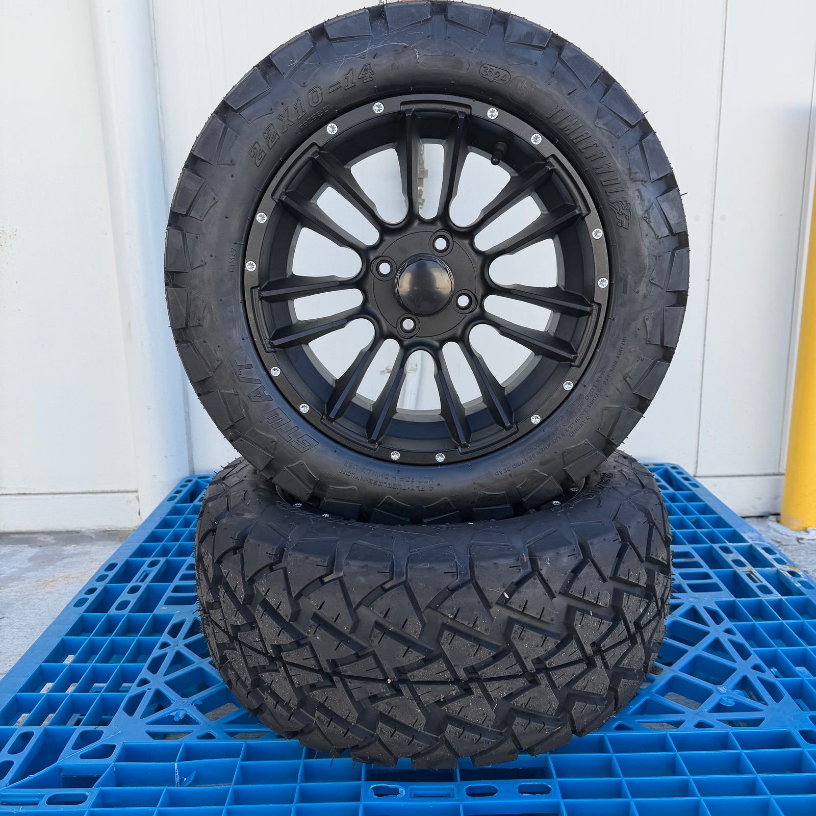 Fourteen-inch aluminium wheel with all-terrain tyre