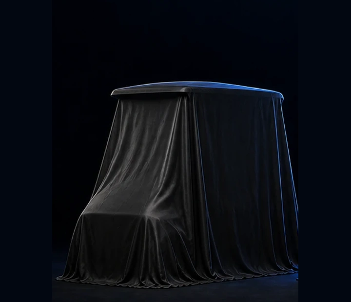 Fully covered future Fashion Edition vehicle in a dark studio