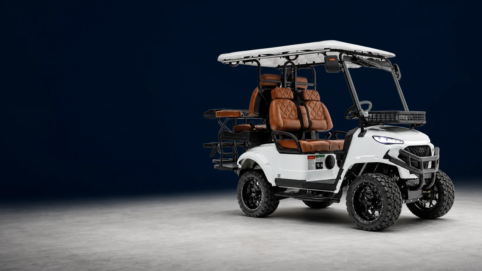White JSH0702 lifted 2+2 passenger buggy in a front three-quarter view