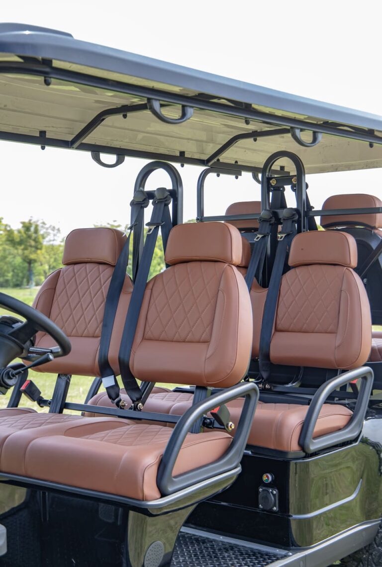 Premium brown seats with three-point seat belts